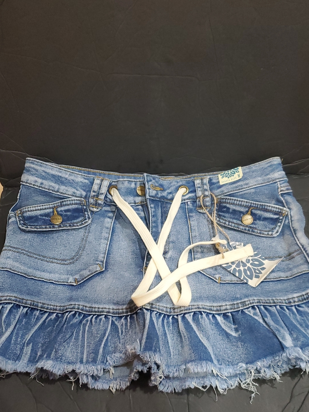 Dakota Blue ruffled distressed hem drawstring waist mini micro skirt size M